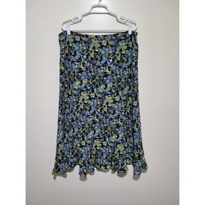 Christopher & Banks Floral Midi Skirt Womens Medium Blue Green Lined